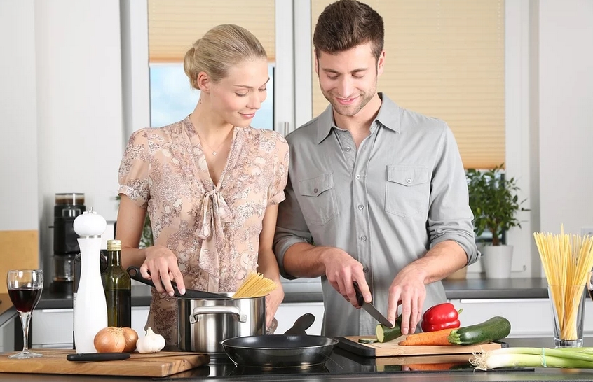cooking in the kitchen